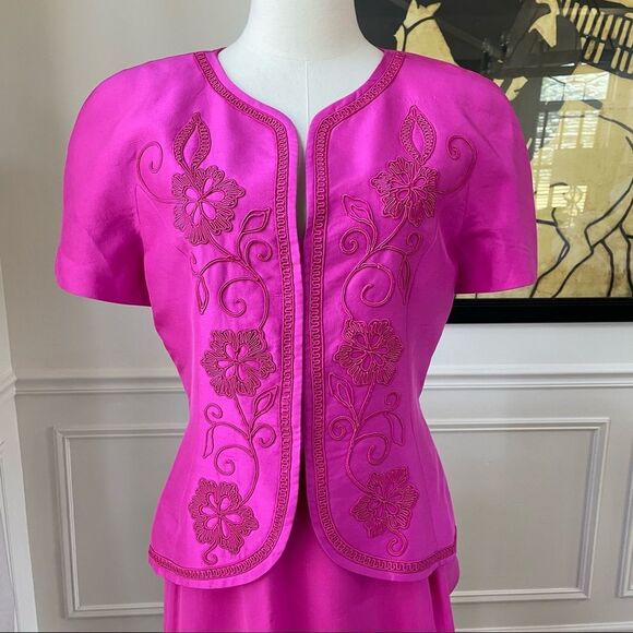 Vintage Constance Saunders Silk Jacket Wrap Skirt Raspberry 10 - Picture 2 of 12
